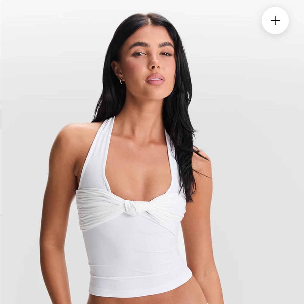 Sasha Therese white halter twist-front top